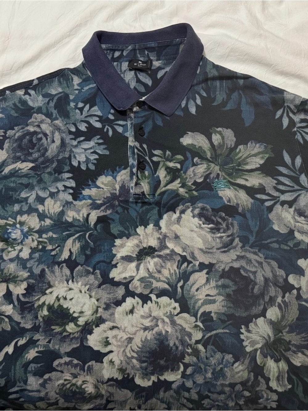 Etro Navy and White Floral Polo Shirt